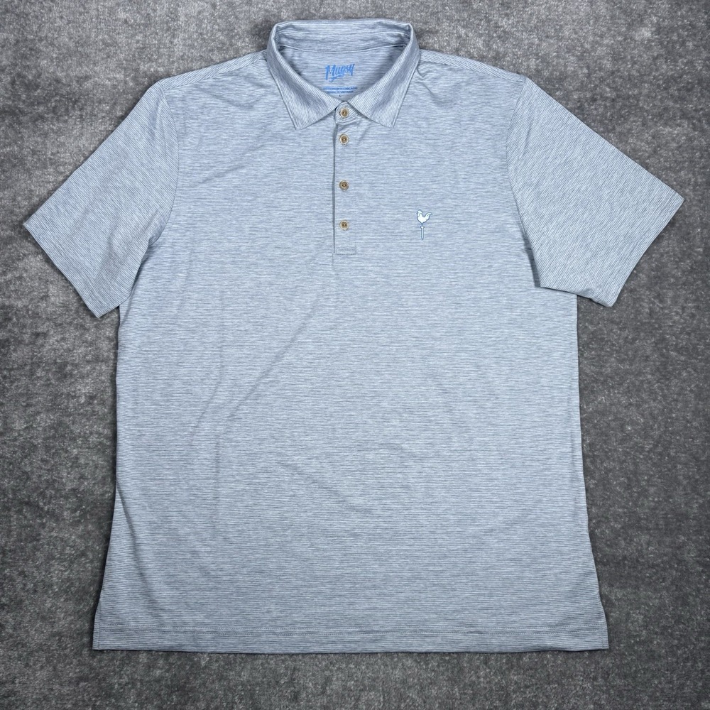Mugsy Polo Shirt Men's Large Gray Striped Short Sleeve Golf Performance